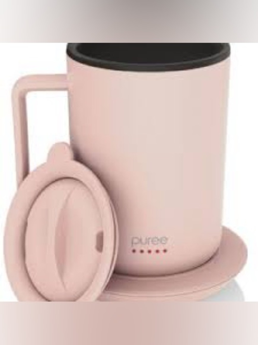 Tzumi Puree Warming Coffee Mug Stainless Steel Warmer Coaster and Lid Pink